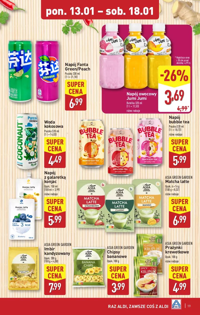 Gazetka promocyjna Aldi - Pełna oferta - ważna 13.01 do 18.01.2025 - strona 19 - produkty: Chipsy, Fa, Fanta, Gala, Imbir, Kokos, Napój, Woda