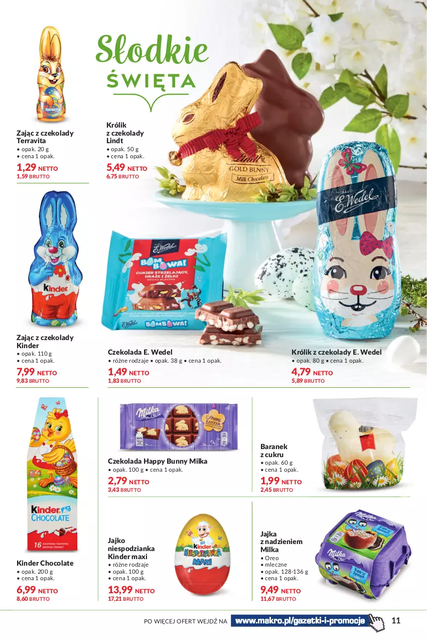 Gazetka promocyjna Makro - [Oferta specjalna] Delikatesy - ważna 01.04 do 18.04.2022 - strona 11 - produkty: Czekolada, E. Wedel, Kinder, Królik, Lindt, Milka, Oreo