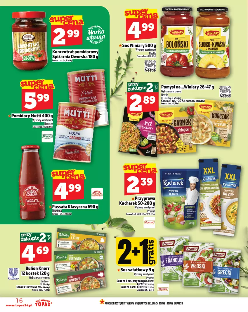 Gazetka promocyjna Topaz - Gazetka - ważna 19.06 do 25.06.2025 - strona 16 - produkty: Bulion, Knorr, Koncentrat pomidorowy, Kucharek, Kurczak, Lion, Pomidory, Prymat, Sałat, Sos, Stek, Top, Winiary