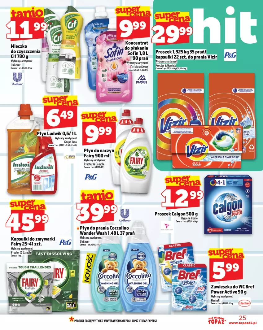 Gazetka promocyjna Topaz - Gazetka - ważna 19.06 do 25.06.2025 - strona 25 - produkty: Bref, Calgon, Coccolino, Fa, Fairy, LG, Ludwik, Miecz, Płyn do prania, Ser, Top, Veet, Zawieszka do wc, Zmywarki