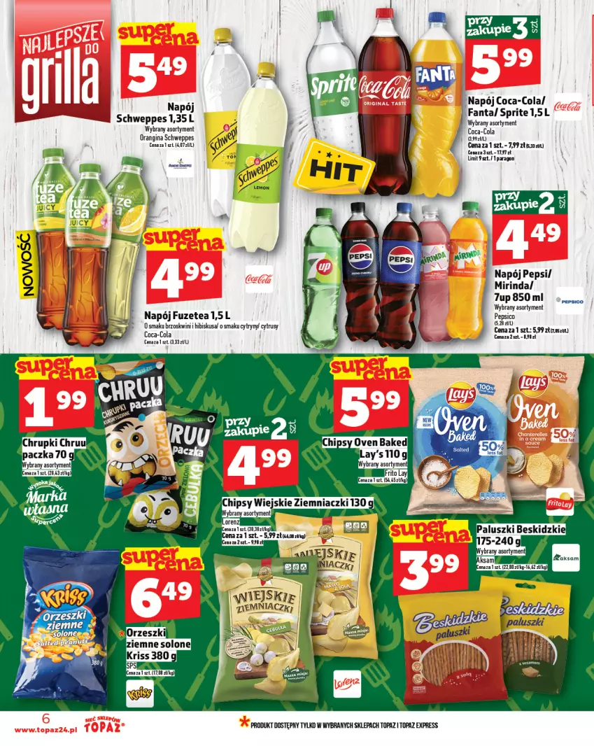 Gazetka promocyjna Topaz - Gazetka - ważna 19.06 do 25.06.2025 - strona 6 - produkty: 7up, Aksam, Beskidzki, Coca-Cola, Cytryny, Fa, Fanta, Hibiskus, Mirinda, Napój, Pepsi, Schweppes, Sprite, Top