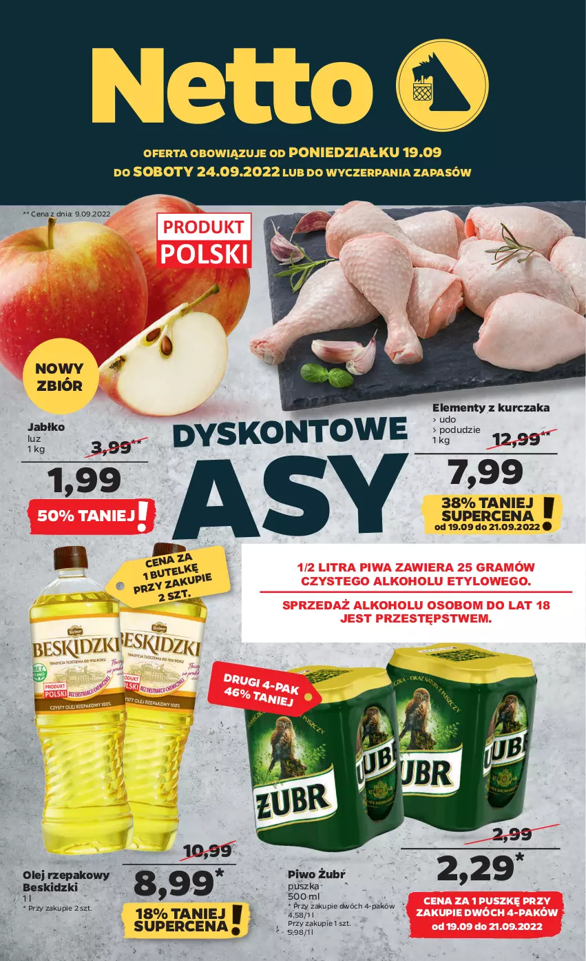 Gazetka promocyjna Netto - Artykuły spożywcze - ważna 19.09 do 24.09.2022 - strona 1 - produkty: Beskidzki, Gra, Kurczak, Olej, Olej rzepakowy, Piwa, Piwo