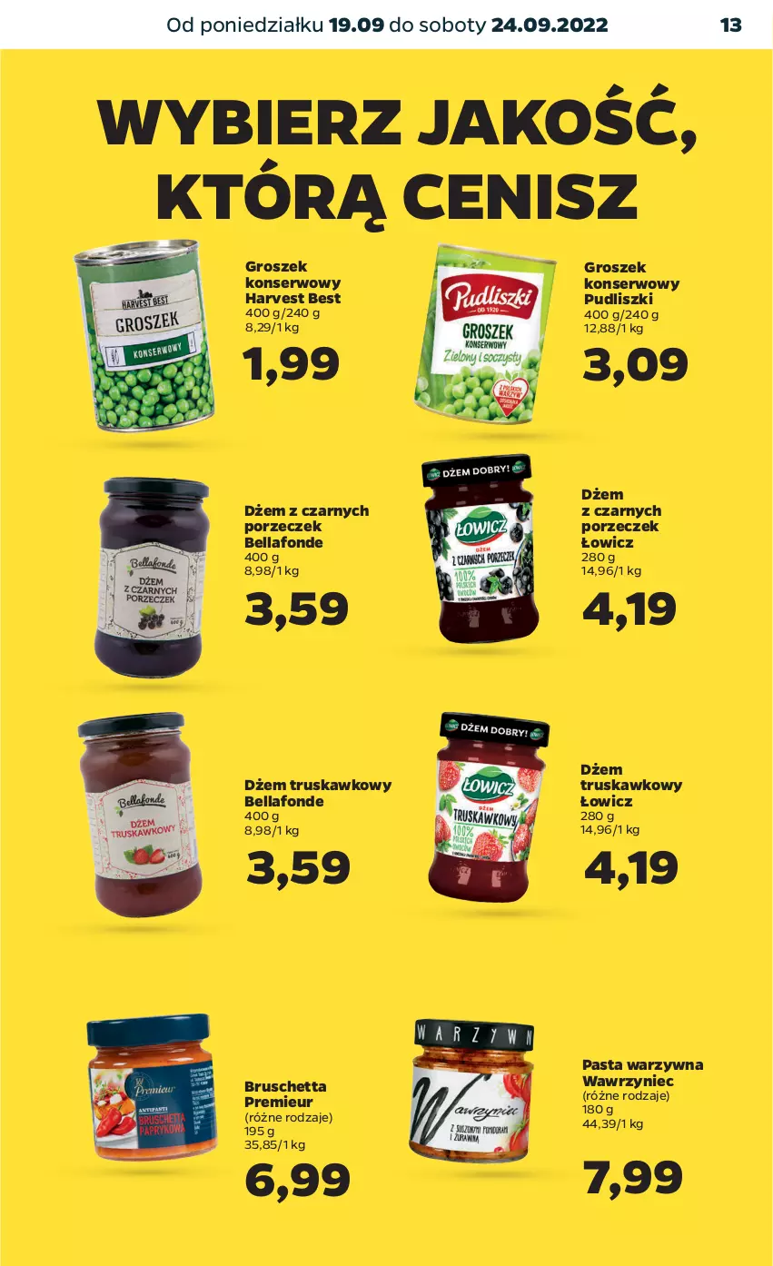 Gazetka promocyjna Netto - Artykuły spożywcze - ważna 19.09 do 24.09.2022 - strona 13 - produkty: Bell, Bella, Dżem, Groszek, Pasta warzywna, Por, Pudliszki, Ser