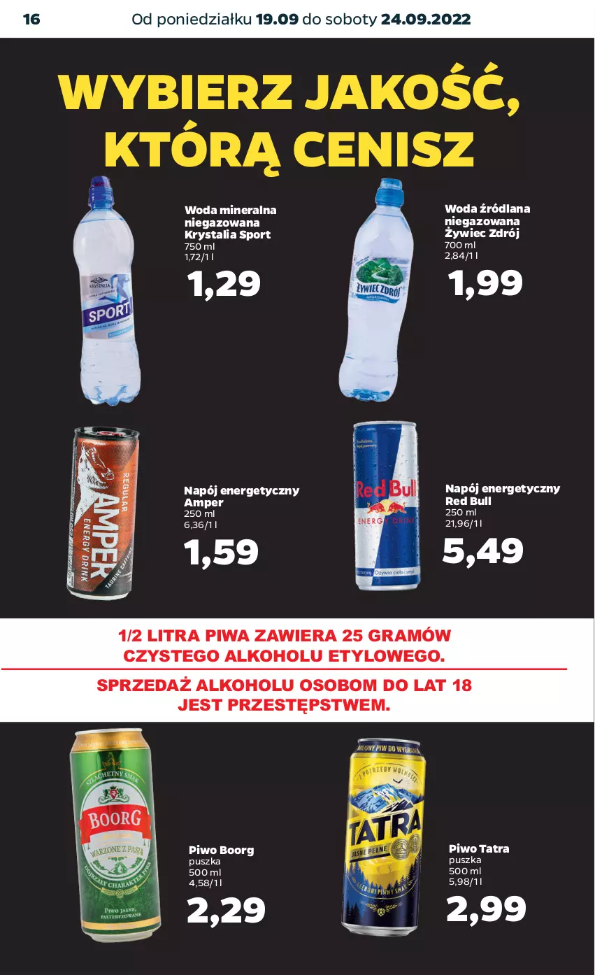 Gazetka promocyjna Netto - Artykuły spożywcze - ważna 19.09 do 24.09.2022 - strona 16 - produkty: Gra, LANA, Napój, Napój energetyczny, Piwa, Piwo, Por, Red Bull, Sport, Tatra, Woda, Woda mineralna