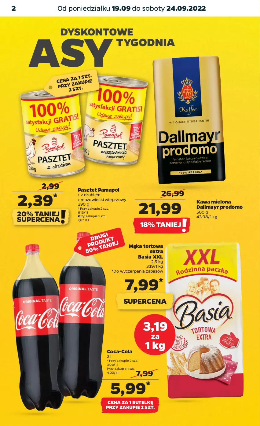 Gazetka promocyjna Netto - Artykuły spożywcze - ważna 19.09 do 24.09.2022 - strona 2 - produkty: Basia, Coca-Cola, Dallmayr, Kawa, Kawa mielona, Mąka, Mąka tortowa, Pasztet