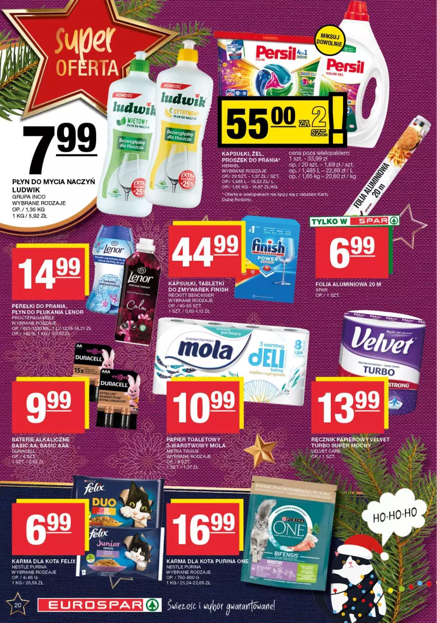 Gazetka promocyjna Spar - EuroSpar - ważna 09.12 do 19.12.2024 - strona 20 - produkty: Duracell, Felix, Finish, Folia aluminiowa, Lenor, Ludwik, Persil, Płyn do mycia, Płyn do płukania, Proszek do prania, Pur, Purina, Ser, Velvet