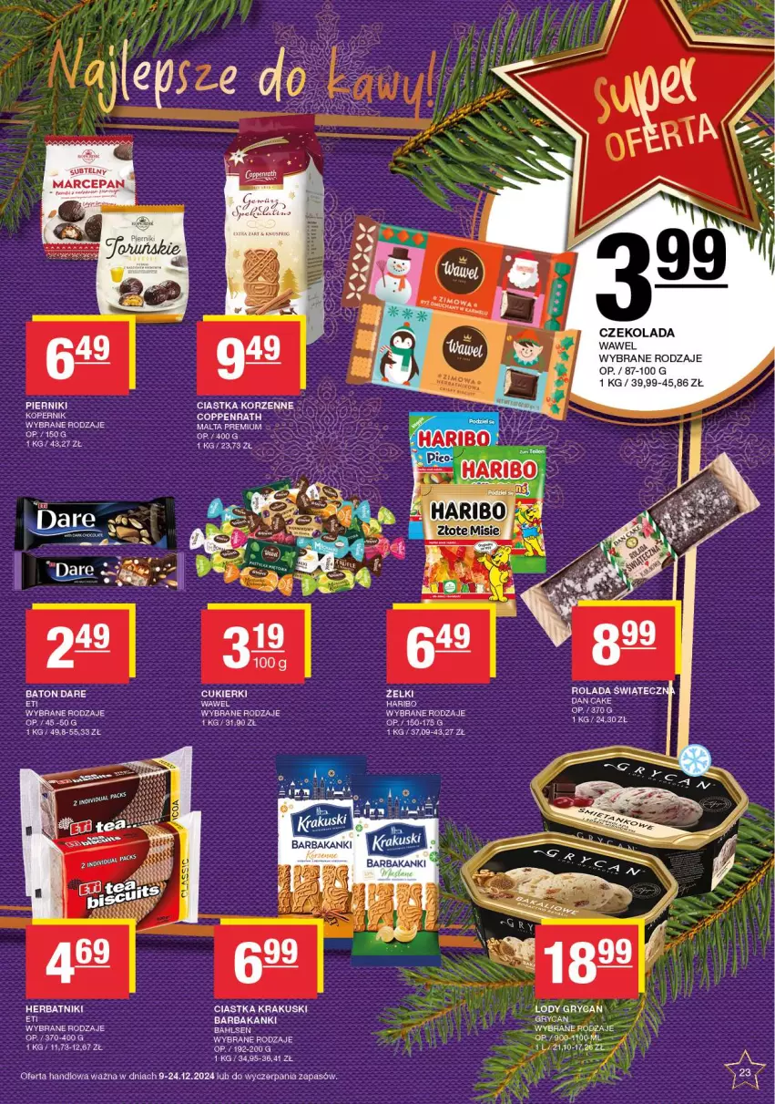 Gazetka promocyjna Spar - EuroSpar - ważna 09.12 do 19.12.2024 - strona 23 - produkty: Baton, Ciastka, Czekolada, Fa, Gry, Haribo, Krakus, Krakuski, Lody, Rolada, Wawel