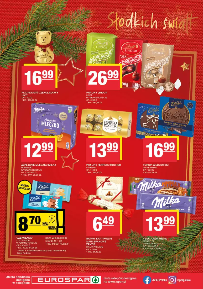 Gazetka promocyjna Spar - EuroSpar - ważna 09.12 do 19.12.2024 - strona 24 - produkty: Baton, Ferrero, Ferrero Rocher, Lindor, Lindt, Milka, Mleczko, Praliny