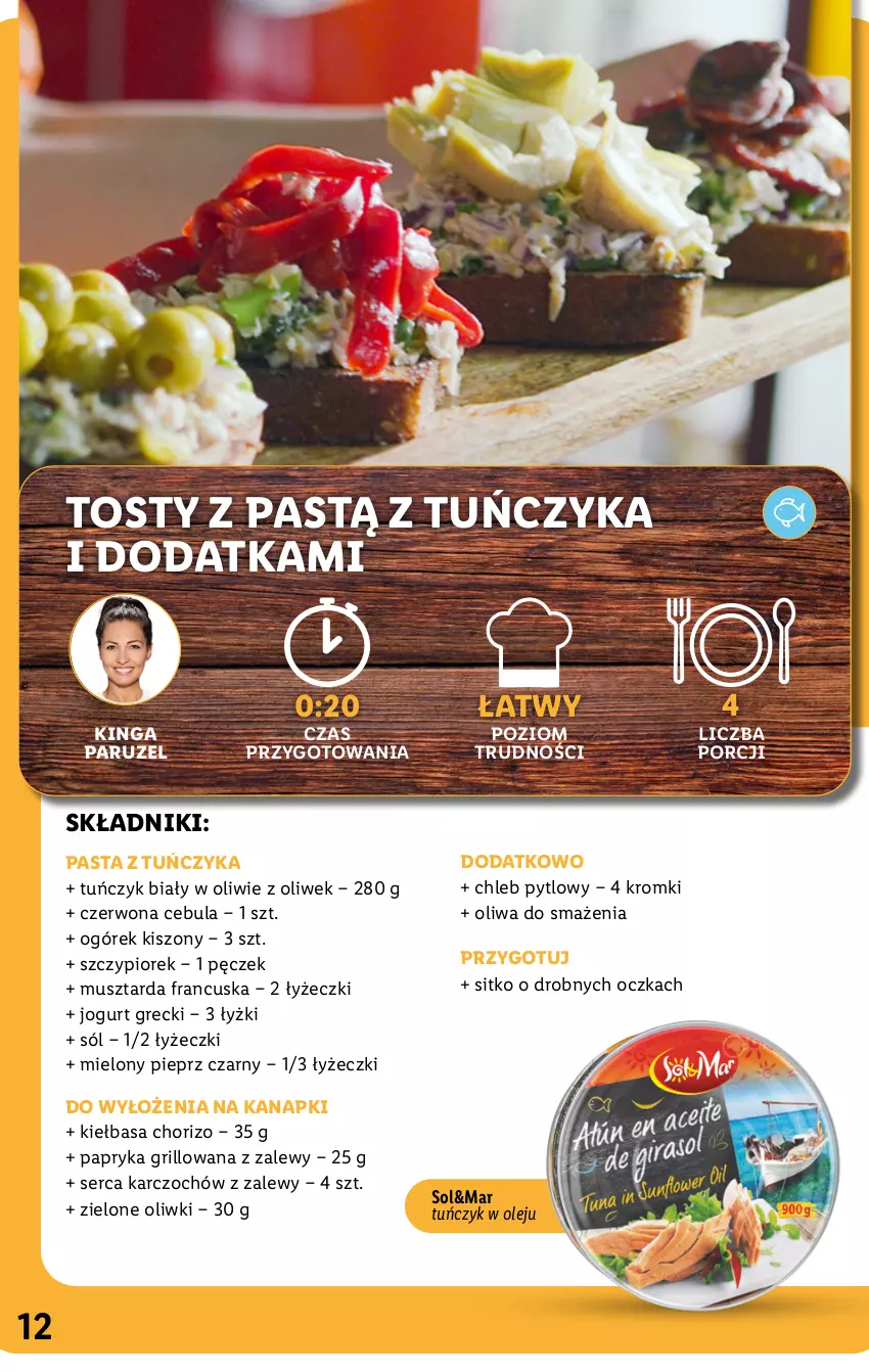 Gazetka promocyjna Lidl - KATALOG SOL&MAR - ważna 11.07 do 16.07.2022 - strona 12 - produkty: Cebula, Chleb, Grill, Jogurt, Kiełbasa, Mus, Musztarda, Ogórek, Olej, Oliwki, Papryka, Papryka grillowana, Pieprz, Por, Ser, Sitko, Sól, Tuńczyk