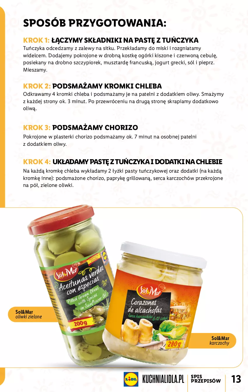 Gazetka promocyjna Lidl - KATALOG SOL&MAR - ważna 11.07 do 16.07.2022 - strona 13 - produkty: Chleb, Grill, Jogurt, Karczochy, Mus, Oliwki, Oliwki zielone, Pieprz, Plasterki, Ser, Sól, Tuńczyk