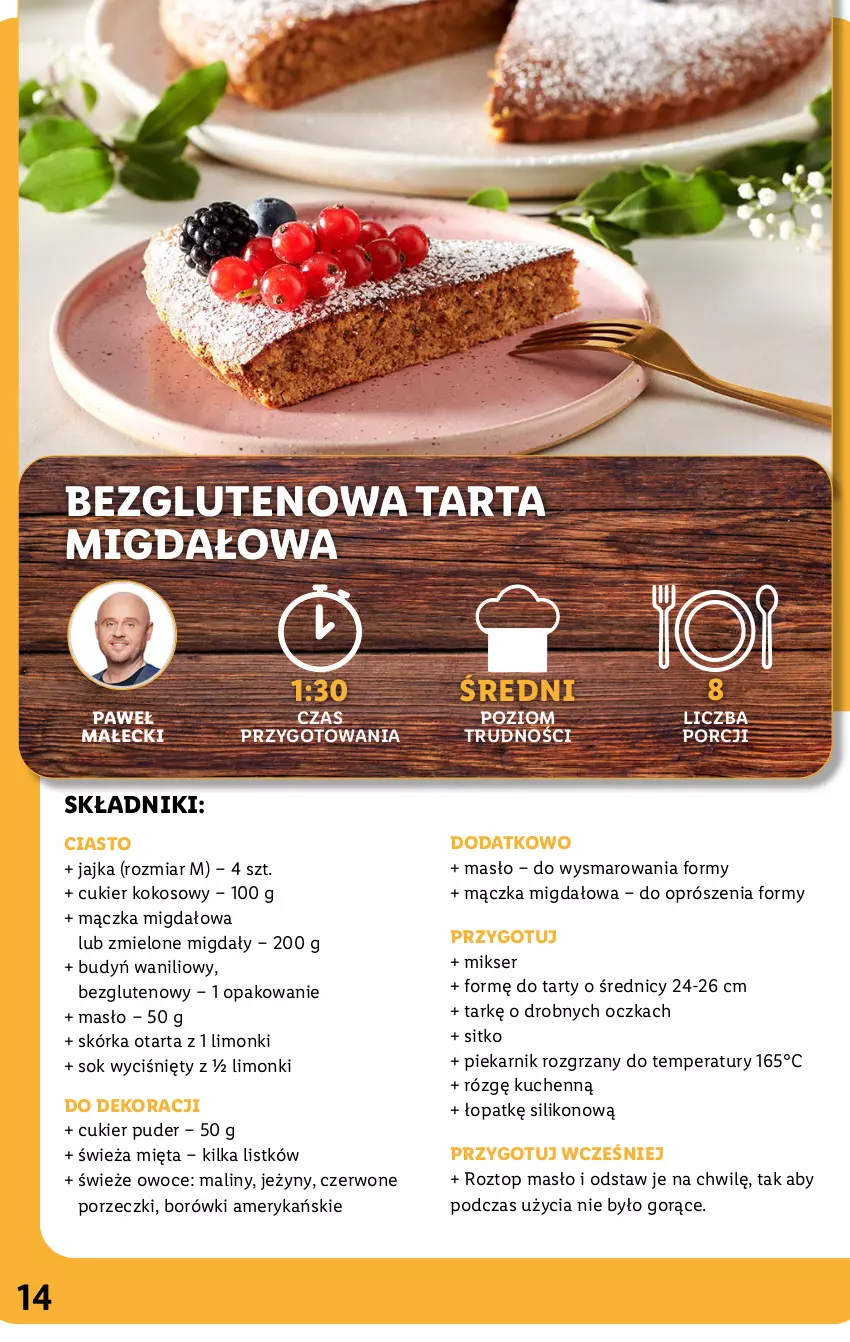 Gazetka promocyjna Lidl - KATALOG SOL&MAR - ważna 11.07 do 16.07.2022 - strona 14 - produkty: Budyń, Cukier, Cukier puder, Jeżyny, Kokos, Maliny, Masło, Mięta, Migdały, Mikser, Owoce, Piekarnik, Por, Puder, Ser, Sitko, Sok, Tarta, Top