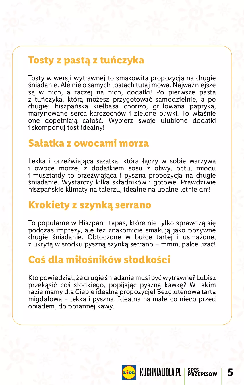 Gazetka promocyjna Lidl - KATALOG SOL&MAR - ważna 11.07 do 16.07.2022 - strona 5 - produkty: Grill, Kiełbasa, Krokiety, Mus, Oliwki, Owoce, Papryka, Por, Sałat, Sałatka, Ser, Smakowita, Sos, Talerz, Tarta, Tuńczyk, Warzywa, Warzywa i owoce