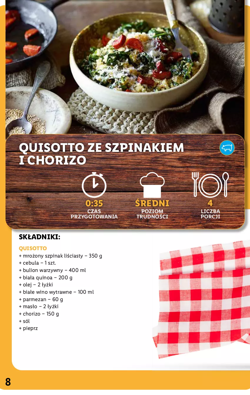 Gazetka promocyjna Lidl - KATALOG SOL&MAR - ważna 11.07 do 16.07.2022 - strona 8 - produkty: Bulion, Cebula, Lion, Masło, Olej, Parmezan, Pieprz, Por, Quinoa, Sól, Szpinak, Wino