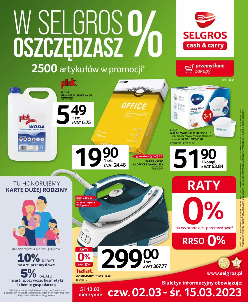 Gazetka promocyjna Selgros - Oferta przemysłowa - ważna 02.03 do 15.03.2023 - strona 1 - produkty: Brit, Brita, Generator pary, Gra, LG, Papier, Pur, Rama, Ser, Woda