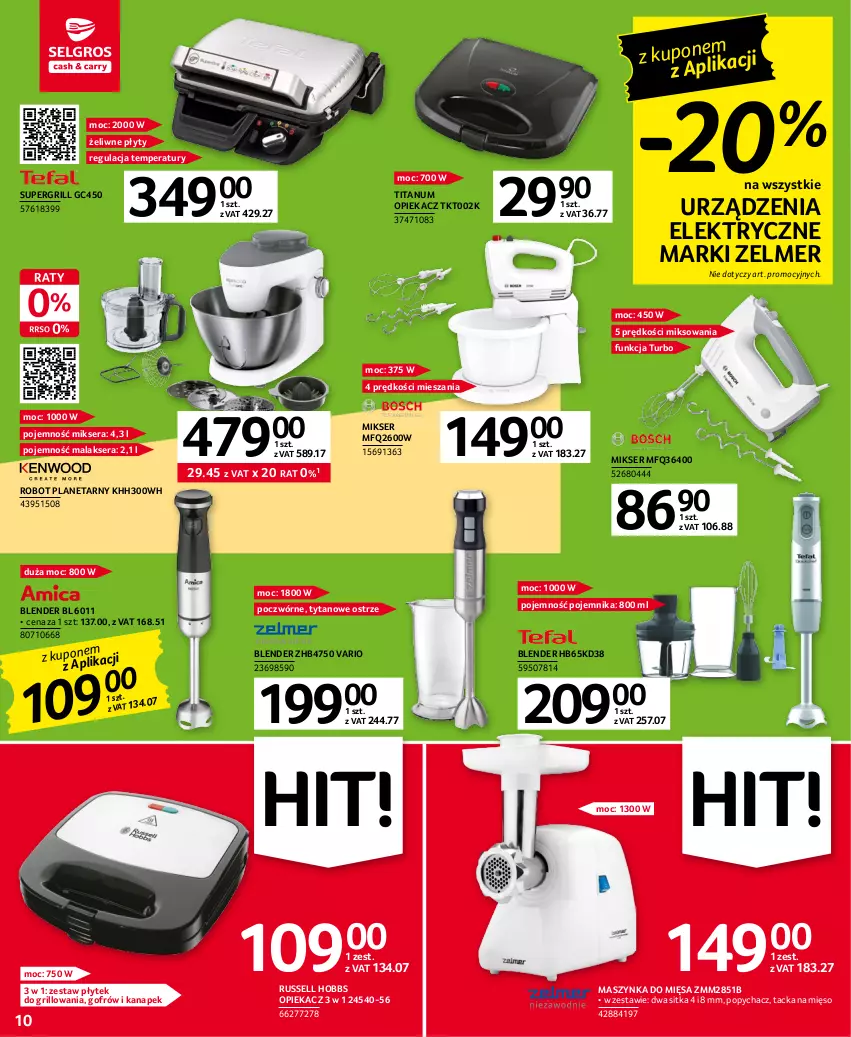 Gazetka promocyjna Selgros - Oferta przemysłowa - ważna 02.03 do 15.03.2023 - strona 10 - produkty: Blender, Grill, Maszynka, Mięso, Mikser, Pojemnik, Robot, Robot planetarny, Ser, Szynka, Tytan, Zelmer