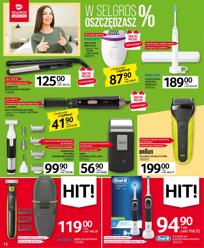 Gazetka promocyjna Selgros - Oferta przemysłowa - ważna 02.03 do 15.03.2023 - strona 12 - produkty: Depilator, Golarka, Remington, Suszarka, Szczoteczka, Szczoteczka soniczna