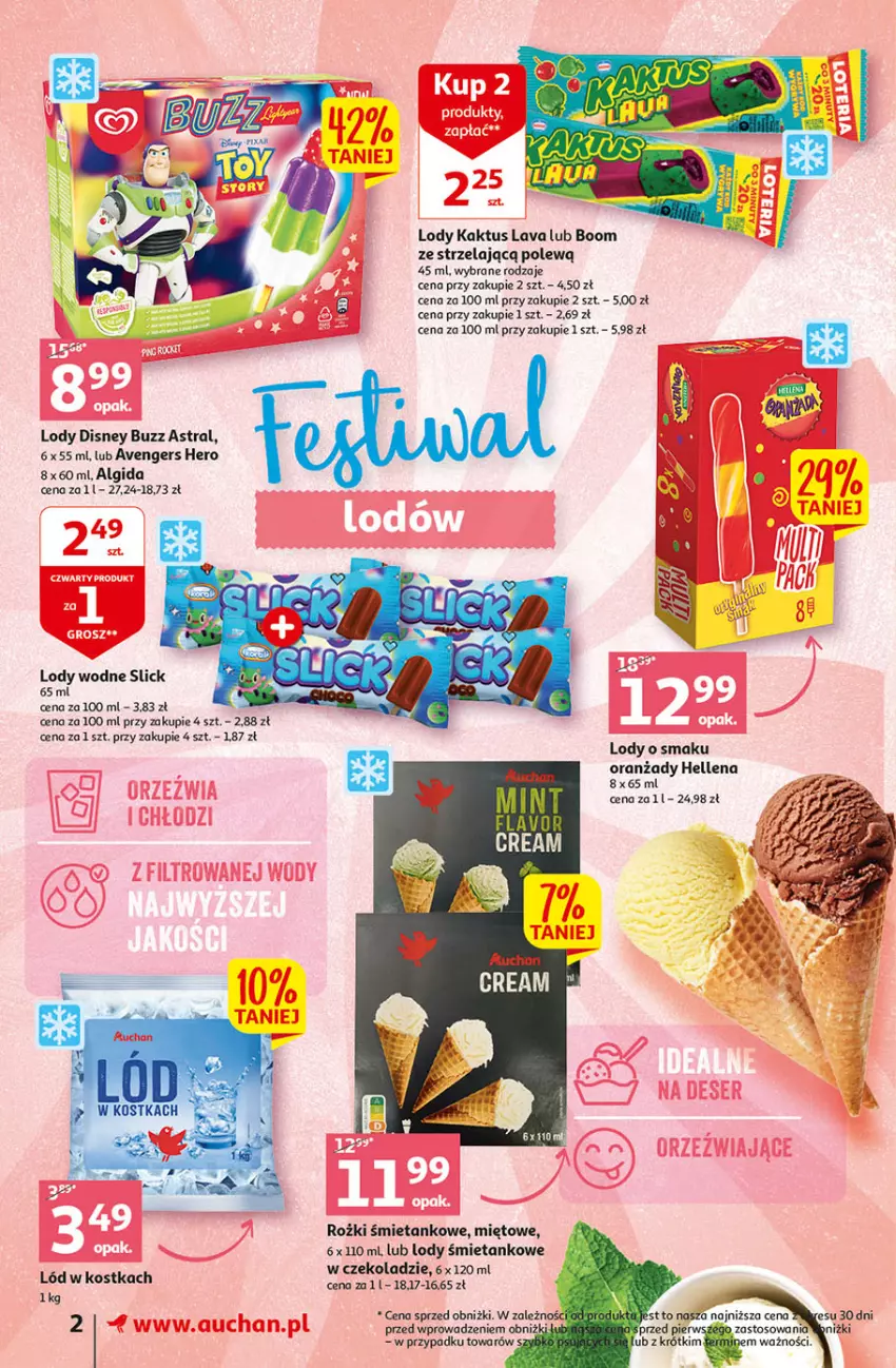 Gazetka promocyjna Auchan - Gazetka Oferty tygodnia Supermarket Auchan - ważna 25.05 do 31.05.2023 - strona 2 - produkty: Algida, Avengers, Disney, Hellena, Kaktus, LG, Lody, O nas