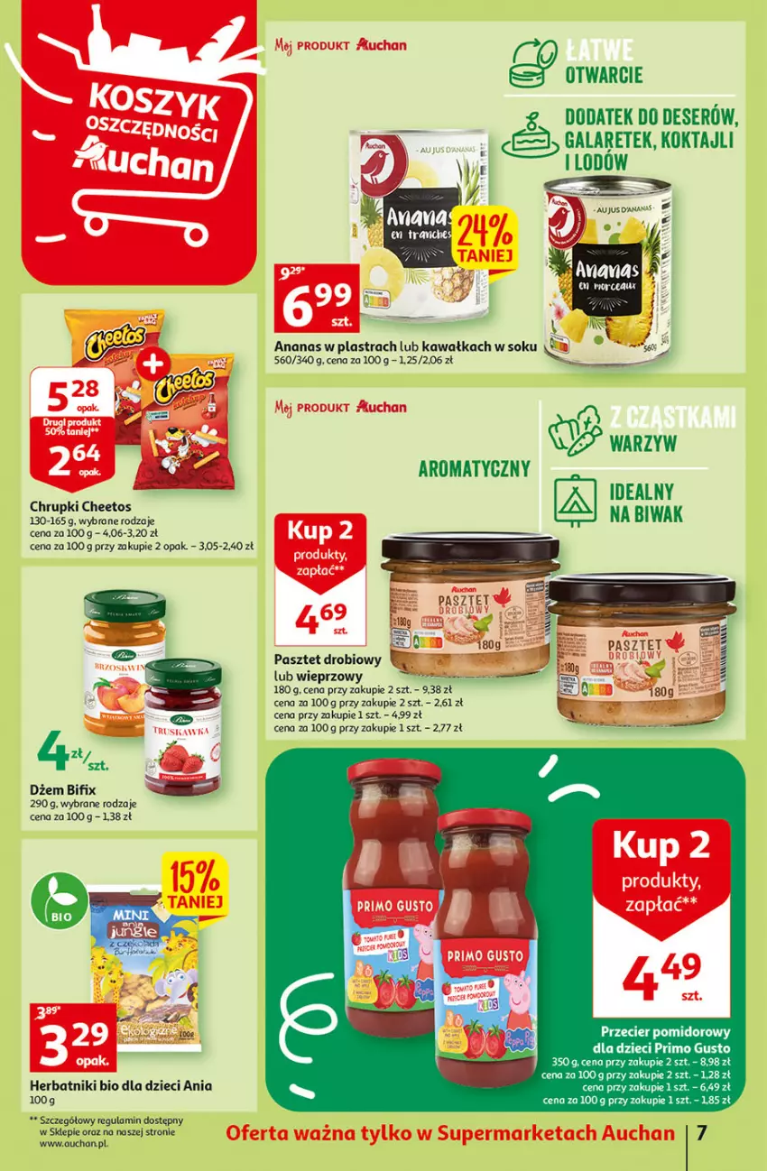 Gazetka promocyjna Auchan - Gazetka Oferty tygodnia Supermarket Auchan - ważna 25.05 do 31.05.2023 - strona 7 - produkty: Ananas, Ananas w plastrach, Deser, Dżem, Dzieci, Gala, Herbatniki, Kawa, Pasztet, Ser, Sok