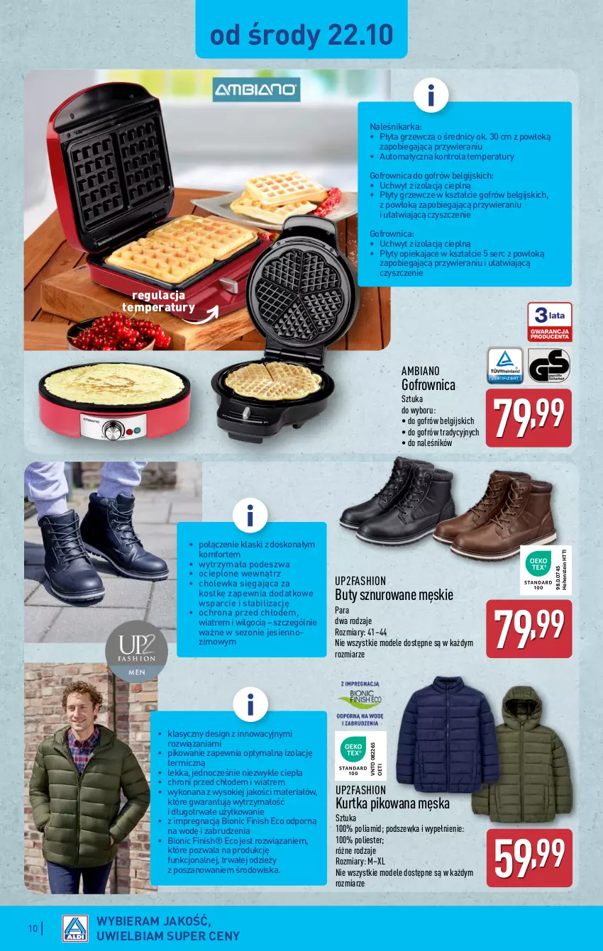 Gazetka promocyjna Aldi - Artykuły przemysłowe i tekstylia - ważna 22.10 do 25.10.2025 - strona 10 - produkty: Buty, Fa, Finish, Gofrownica, Kurtka, LG, Płyta, Por, Ser, Sok