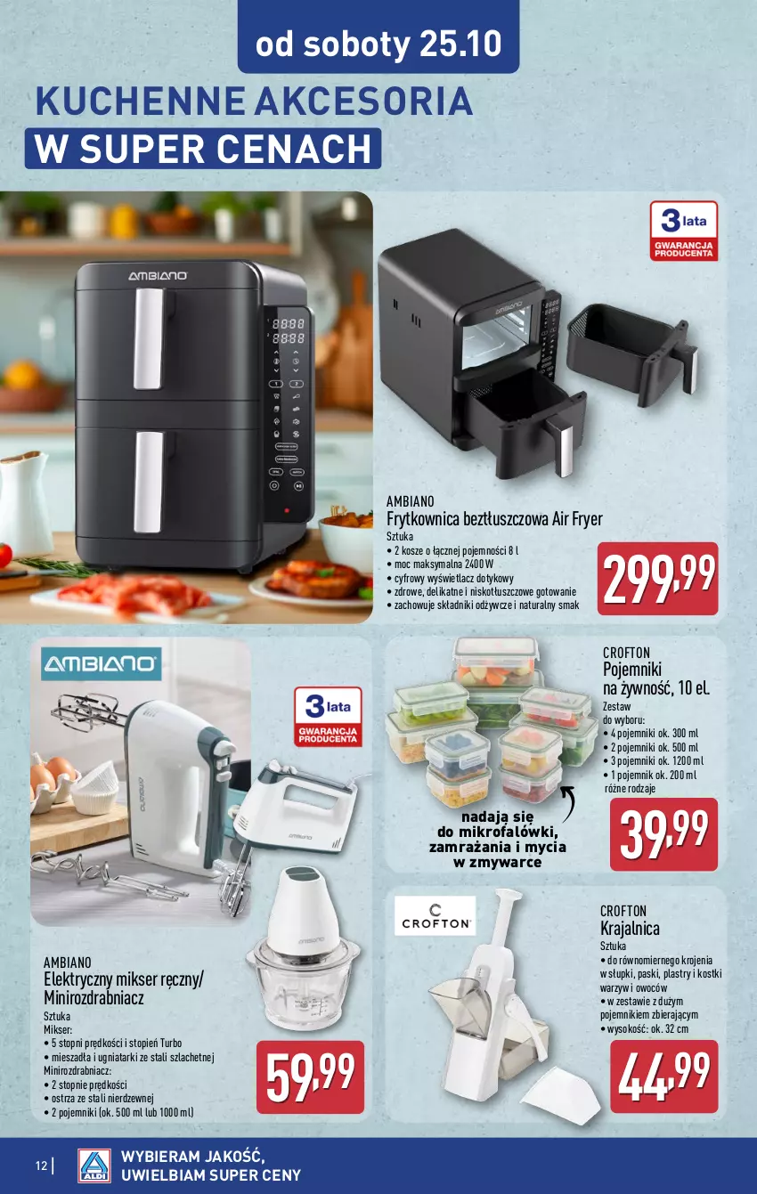 Gazetka promocyjna Aldi - Artykuły przemysłowe i tekstylia - ważna 22.10 do 25.10.2025 - strona 12 - produkty: Fa, Kosz, Mikser, Mikser ręczny, Pojemnik, Rozdrabniacz, Ser, Sok, Top