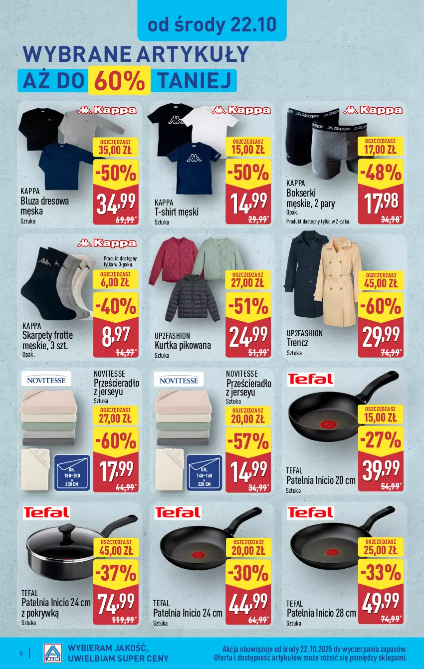 Gazetka promocyjna Aldi - Artykuły przemysłowe i tekstylia - ważna 22.10 do 25.10.2025 - strona 6 - produkty: Bluza, Bluza dresowa, Bokserki, Dres, Fa, Karp, Kurtka, Patelnia, Prześcieradło, Ser, T-shirt, Tefal, Trencz