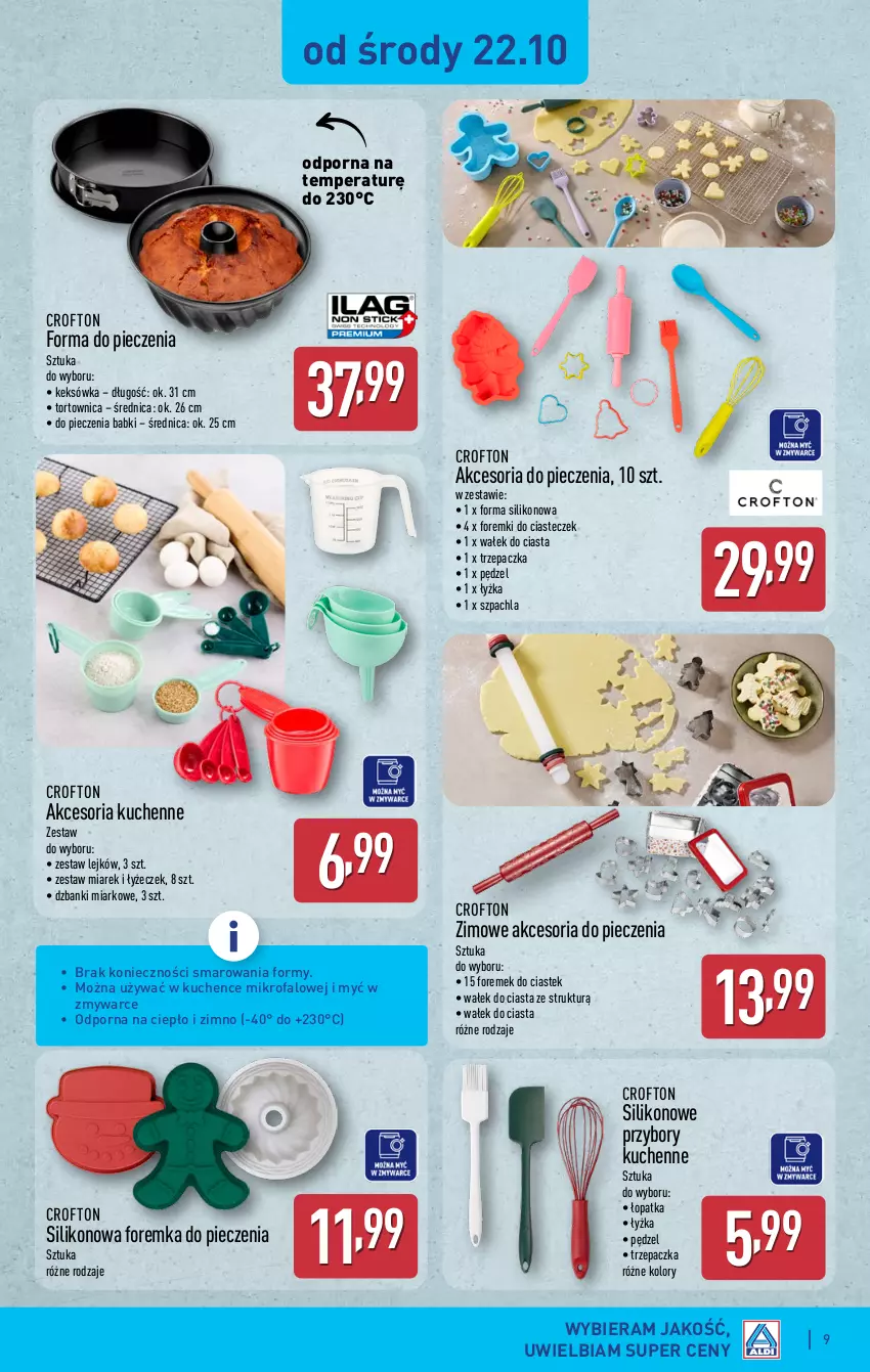 Gazetka promocyjna Aldi - Artykuły przemysłowe i tekstylia - ważna 22.10 do 25.10.2025 - strona 9 - produkty: Fa, Foremki, Forma do pieczenia, Keksówka, Piec, Por, Przybory kuchenne, Stek, Tortownica, Trzepaczka, Wałek, Wałek do ciasta