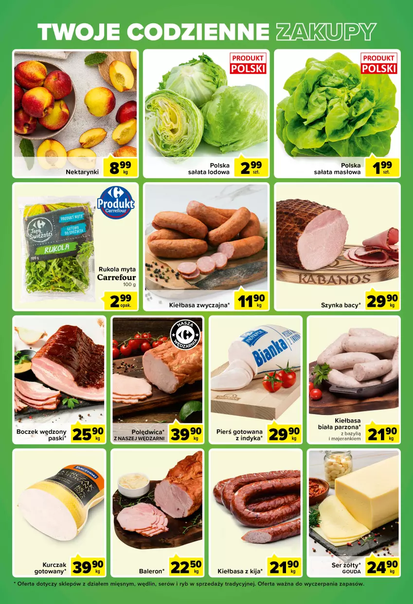 Gazetka promocyjna Carrefour - Gazetka Express - ważna 05.07 do 11.07.2022 - strona 5 - produkty: Bazyl, Boczek, Gouda, Kiełbasa, Kurczak, Masło, Polędwica, Rukola, Sałat, Sałata lodowa, Sałata masłowa, Ser