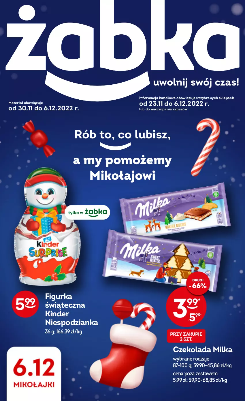 Gazetka promocyjna Żabka - ważna 30.11 do 06.12.2022 - strona 1 - produkty: Czekolada, Kinder, Milka