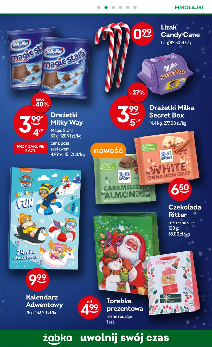 Gazetka promocyjna Żabka - ważna 30.11 do 06.12.2022 - strona 11 - produkty: Candy, Czekolada, Kalendarz, Kalendarz adwentowy, Milka, Milky Way, Torebka