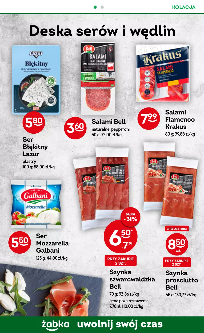 Gazetka promocyjna Żabka - ważna 30.11 do 06.12.2022 - strona 44 - produkty: Bell, Deska serów, Galbani, Krakus, Lazur, Mozzarella, Prosciutto, Salami, Ser, Szynka