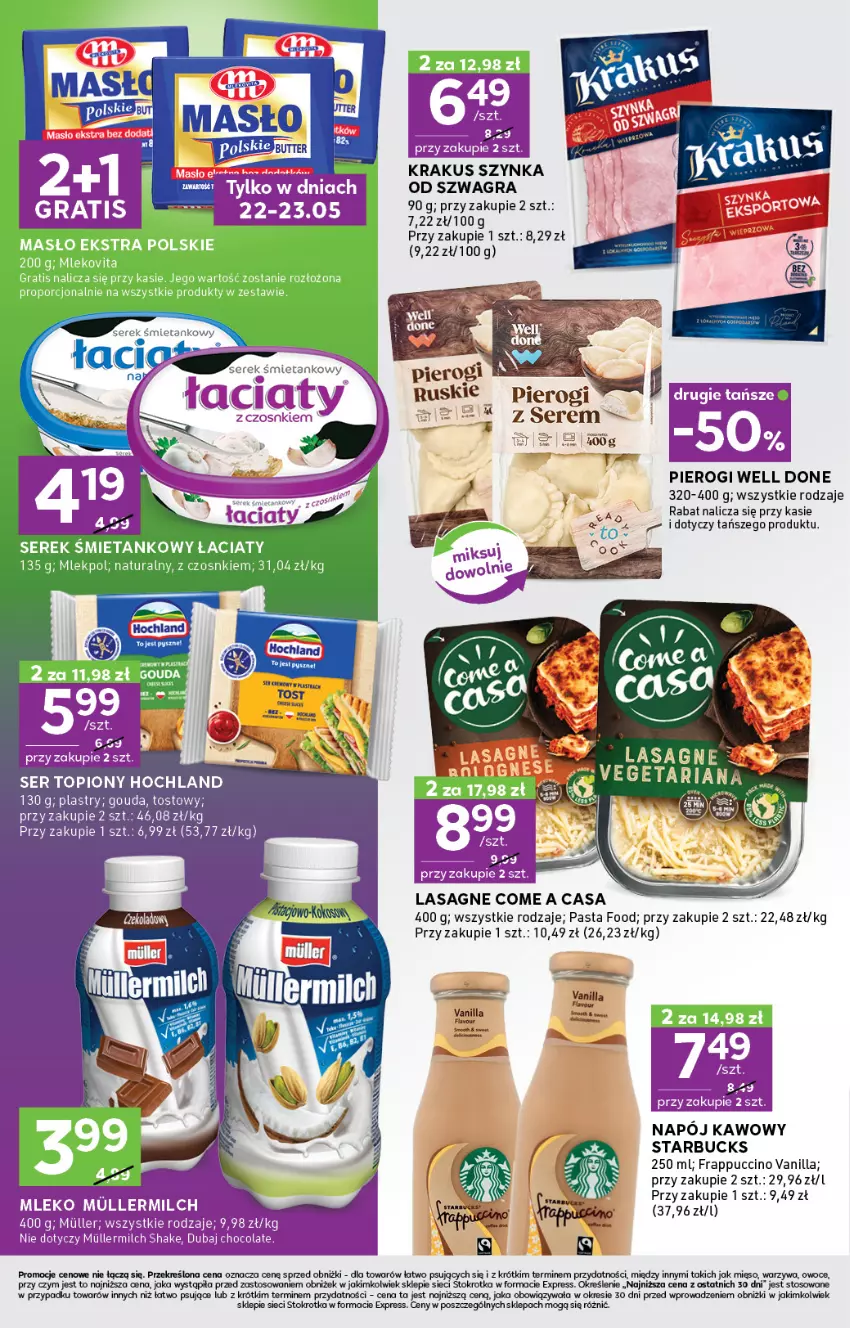 Gazetka promocyjna Stokrotka - Stokrotka Express - ważna 22.05 do 28.05.2025 - strona 4 - produkty: Gouda, Gra, Krakus, Lasagne, Masło, Mięso, Mleko, Napój, Owoce, Pierogi, Ser, Ser topiony, Szynka, Top, Warzywa