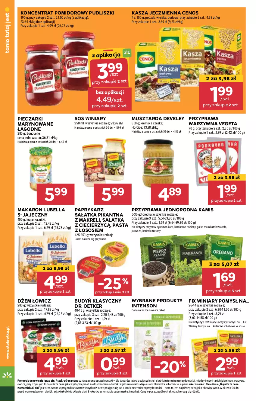 Gazetka promocyjna Stokrotka - Market - ważna 13.08 do 21.08.2024 - strona 14 - produkty: Bell, Bella, Bonduelle, Budyń, Cenos, Dr. Oetker, Dżem, Gałka, Kamis, Kasza, Kasza jęczmienna, Kminek, Koncentrat pomidorowy, Lubella, Makaron, Mięso, Mus, Musztarda, Owoce, Papryka, Paprykarz, Piec, Pudliszki, Sałat, Sałatka, Sos, Torebka, Vegeta, Warzywa, Winiary