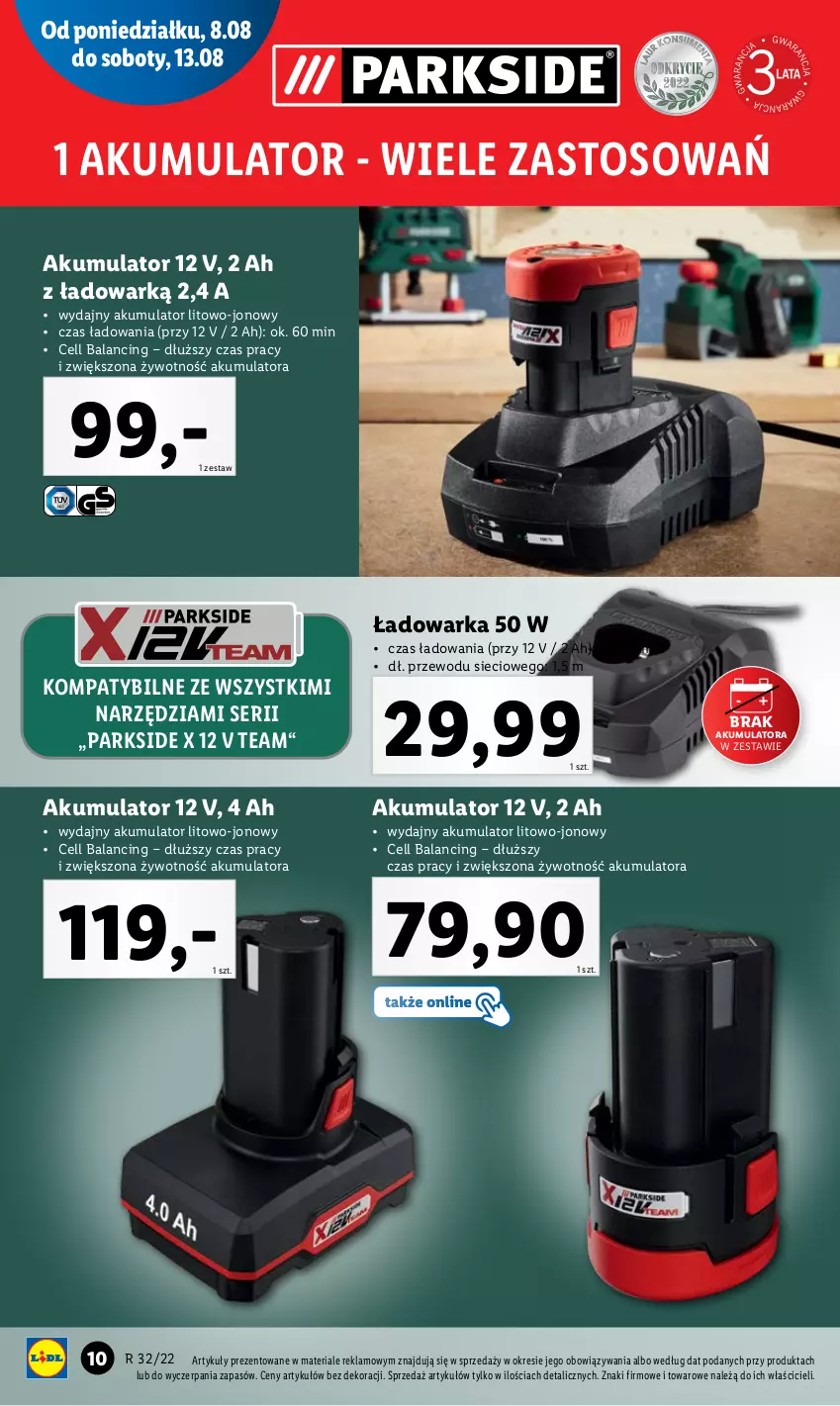 Gazetka promocyjna Lidl - GAZETKA - ważna 08.08 do 13.08.2022 - strona 10 - produkty: Akumulator, Parkside, Ser, Warka