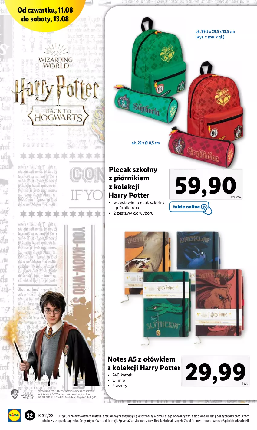 Gazetka promocyjna Lidl - GAZETKA - ważna 08.08 do 13.08.2022 - strona 32 - produkty: Harry Potter, Piórnik, Plecak