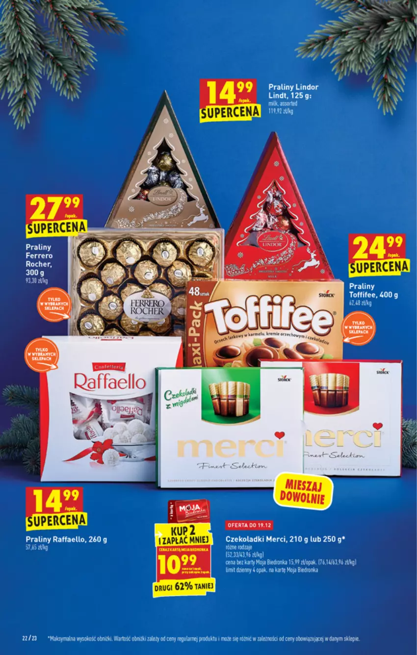 Gazetka promocyjna Biedronka - Wigilia - ważna 16.12 do 22.12.2021 - strona 22 - produkty: Dron, Fa, HP, Lindor, Lindt, Merci, Praliny, Raffaello, Sok