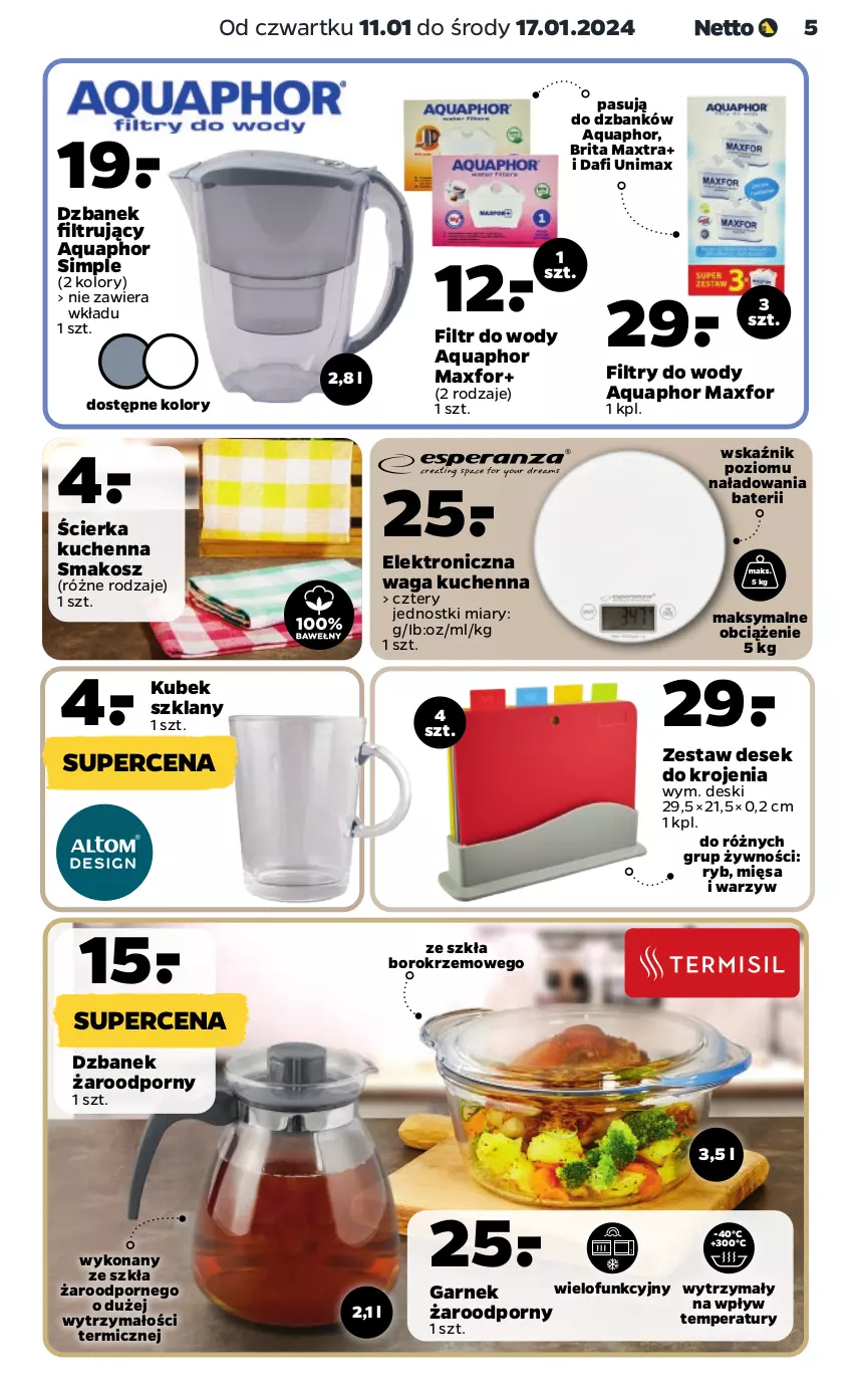 Gazetka promocyjna Netto - Akcesoria i dodatki - ważna 11.01 do 17.01.2024 - strona 5 - produkty: Aquaphor, Brit, Brita, Brita Maxtra, Dzbanek, Dzbanek filtrujący, Garnek, Kosz, Kubek, Por, Waga