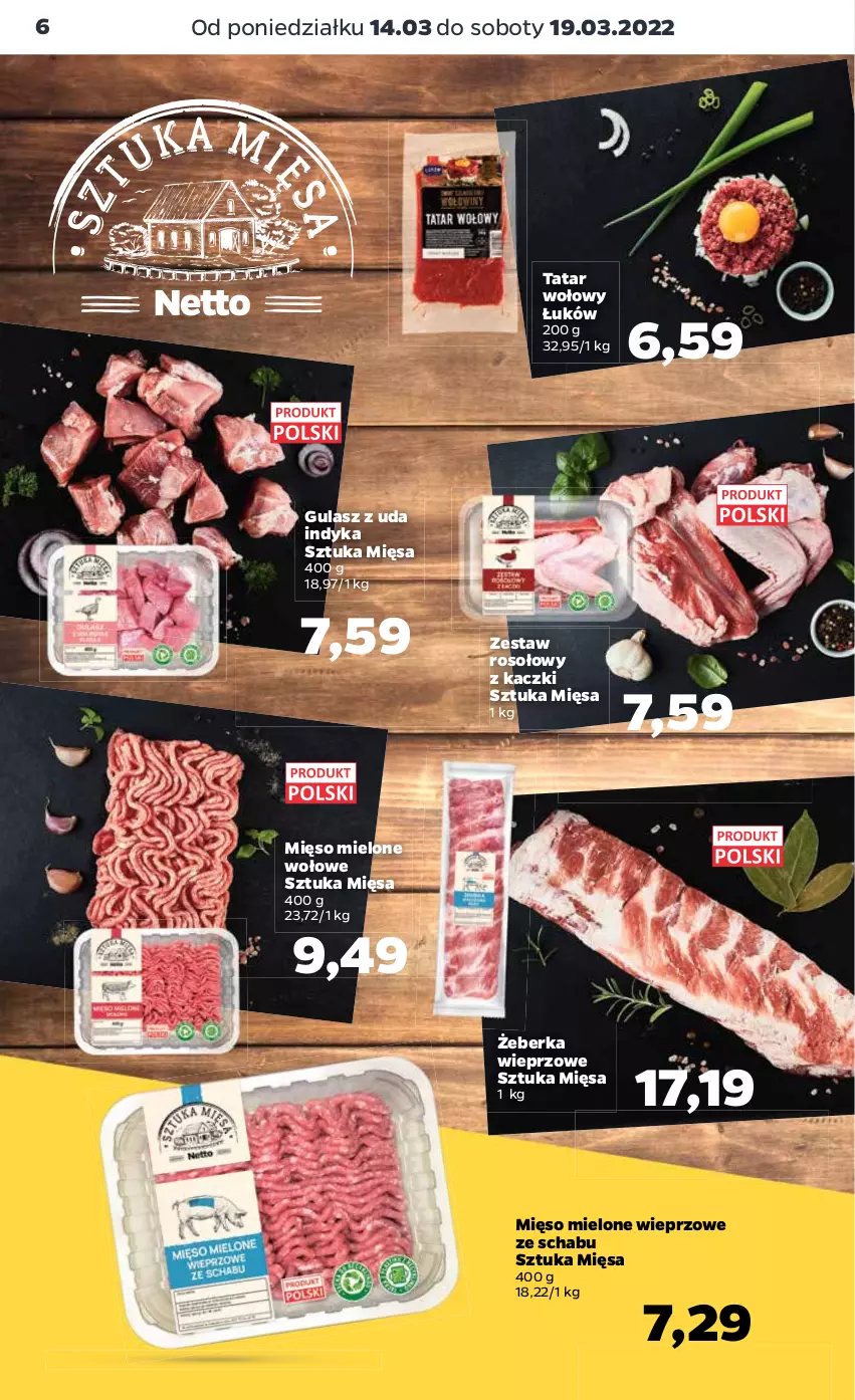 Gazetka promocyjna Netto - Gazetka spożywcza - ważna 14.03 do 19.03.2022 - strona 6 - produkty: Mięso, Mięso mielone, Tatar wołowy, Zestaw rosołowy z kaczki