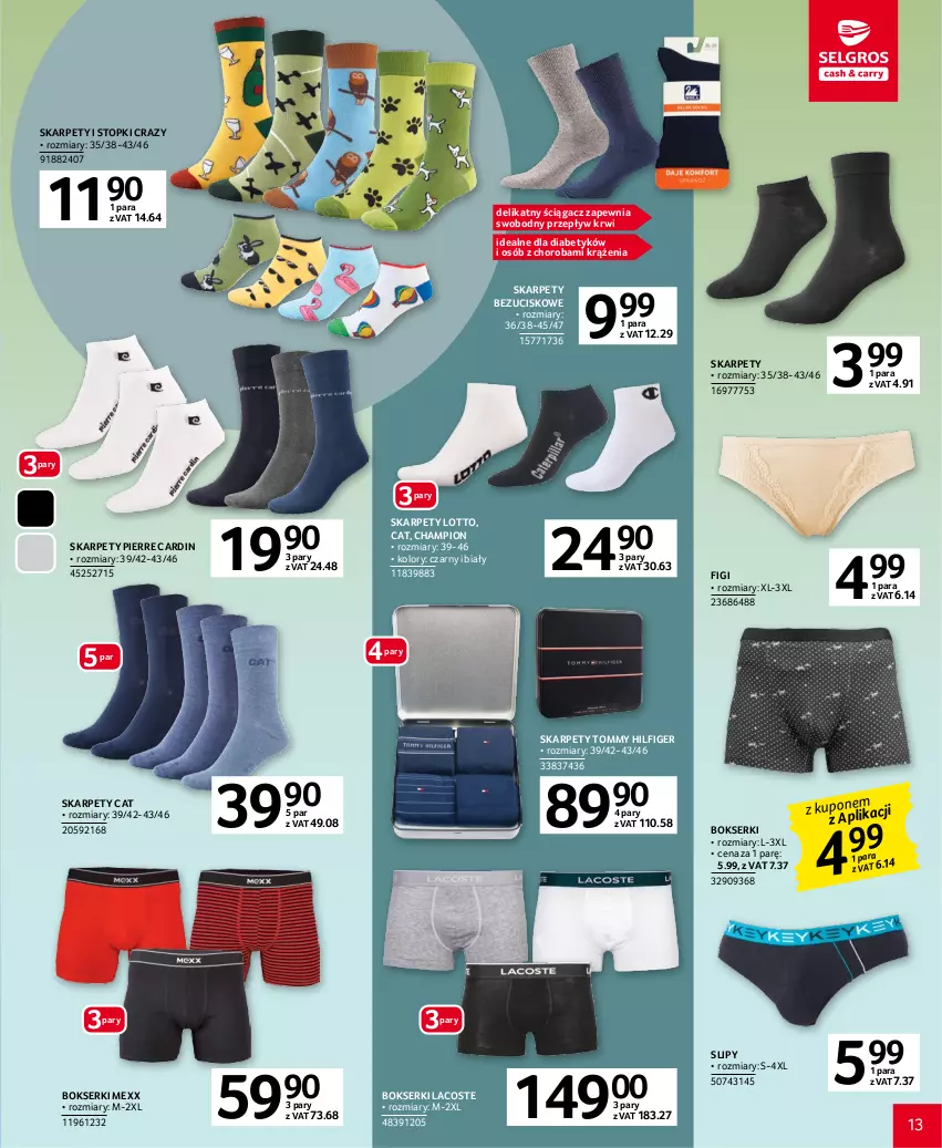 Gazetka promocyjna Selgros - Katalog Tekstylia - ważna 20.04 do 02.05.2023 - strona 13 - produkty: Bokserki, Figi, Karp, Lacoste, Mexx, Pierre Cardin, Ser, Slipy, Top