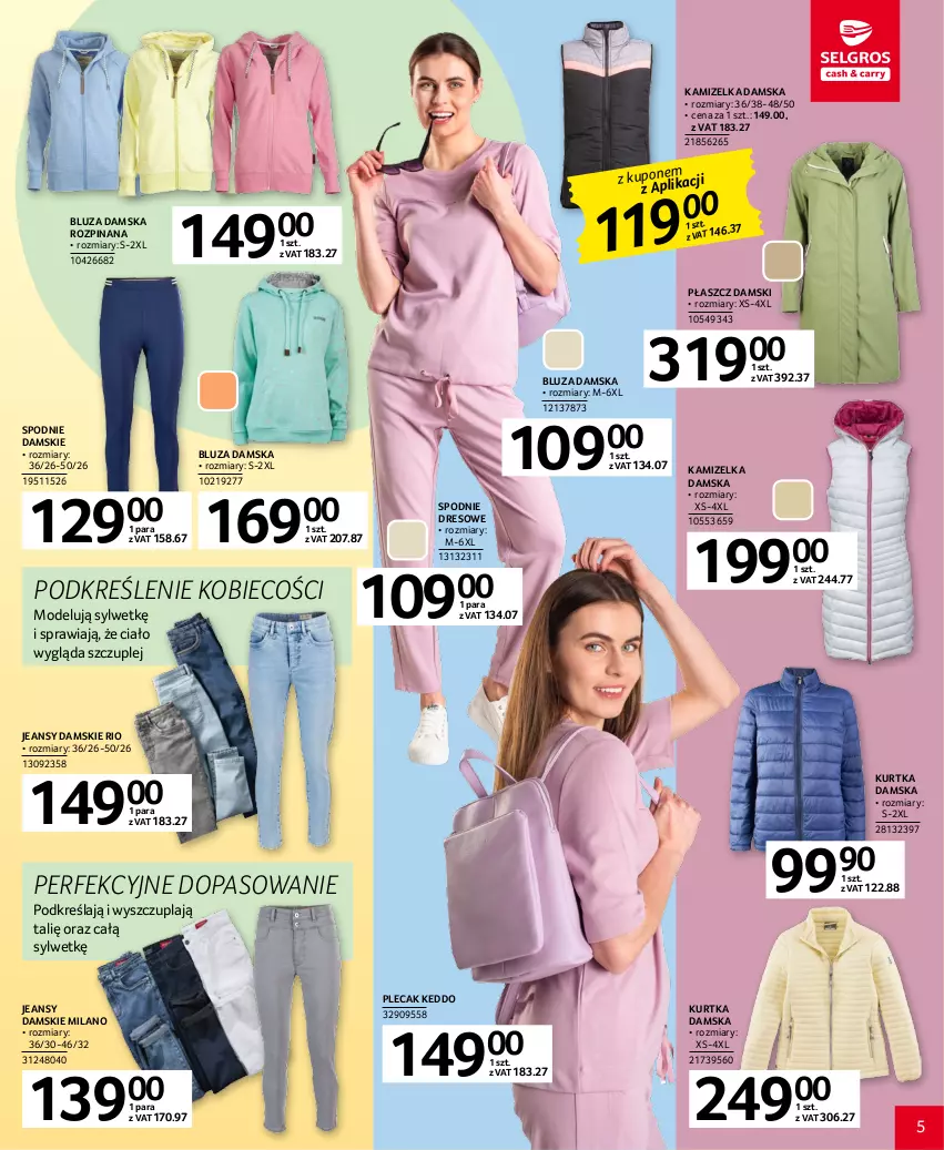 Gazetka promocyjna Selgros - Katalog Tekstylia - ważna 20.04 do 02.05.2023 - strona 5 - produkty: Bluza, Dres, Kamizelka, Kurtka, Płaszcz, Plecak, Spodnie, Spodnie dresowe