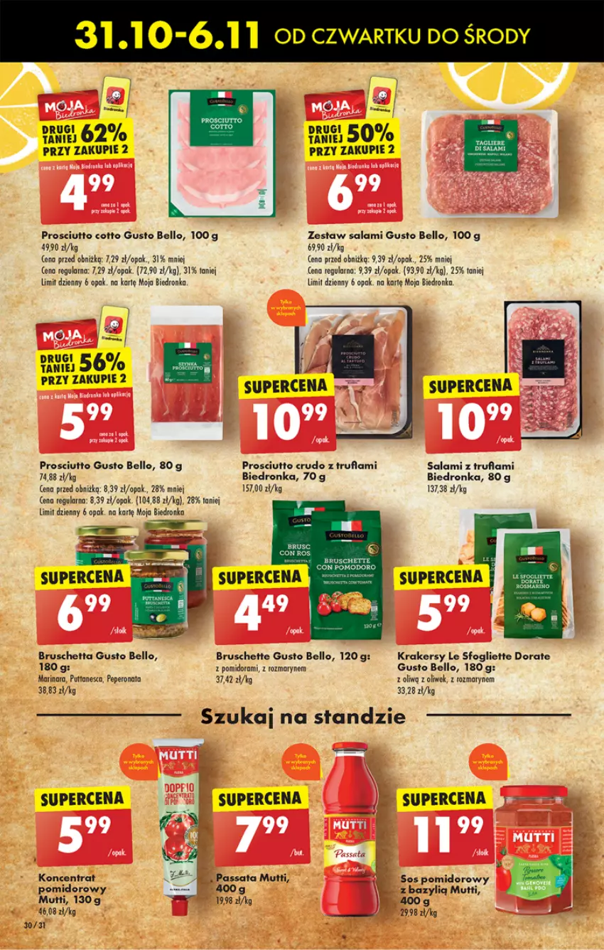 Gazetka promocyjna Biedronka - Od czwartku - ważna 31.10 do 06.11.2024 - strona 38 - produkty: Bazyl, Bell, Bruschette, Dron, Krakersy, Prosciutto, Salami, Sos, Sos pomidorowy