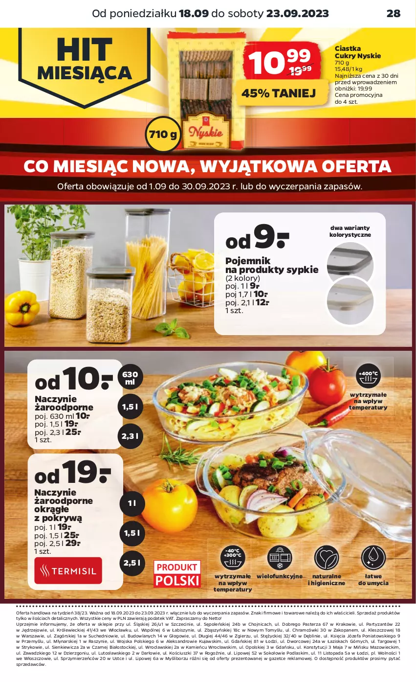 Gazetka promocyjna Netto - Akcesoria i dodatki - ważna 18.09 do 23.09.2023 - strona 3 - produkty: Ciastka, Fa, Kujawski, Naczynie żaroodporne, Podlaski, Pojemnik, Por, Sok, Stock, Top