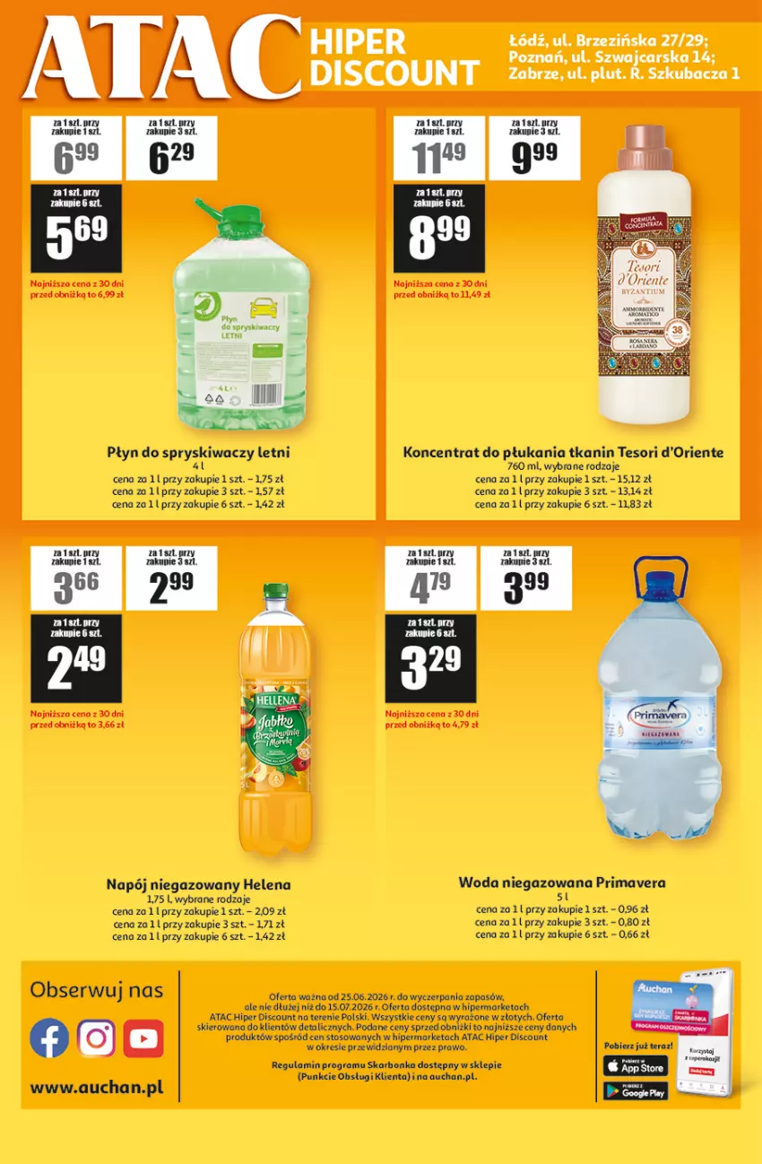 Gazetka promocyjna Auchan - Gazetka ATAC Hiper Discount - ważna 25.06 do 15.07.2026 - strona 4 - produkty: Gra, Napój, Napój niegazowany, Płyn do spryskiwaczy, Prima, Primavera, Woda, Woda niegazowana