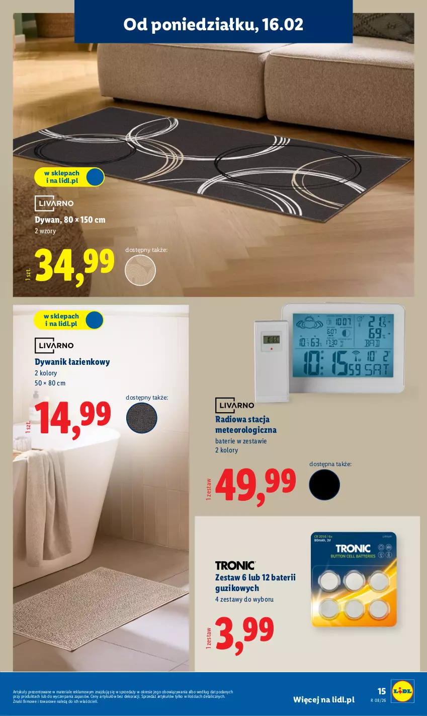 Gazetka promocyjna Lidl - GAZETKA - ważna 16.02 do 21.02.2026 - strona 15 - produkty: Dywan, Dywanik, Dywanik łazienkowy