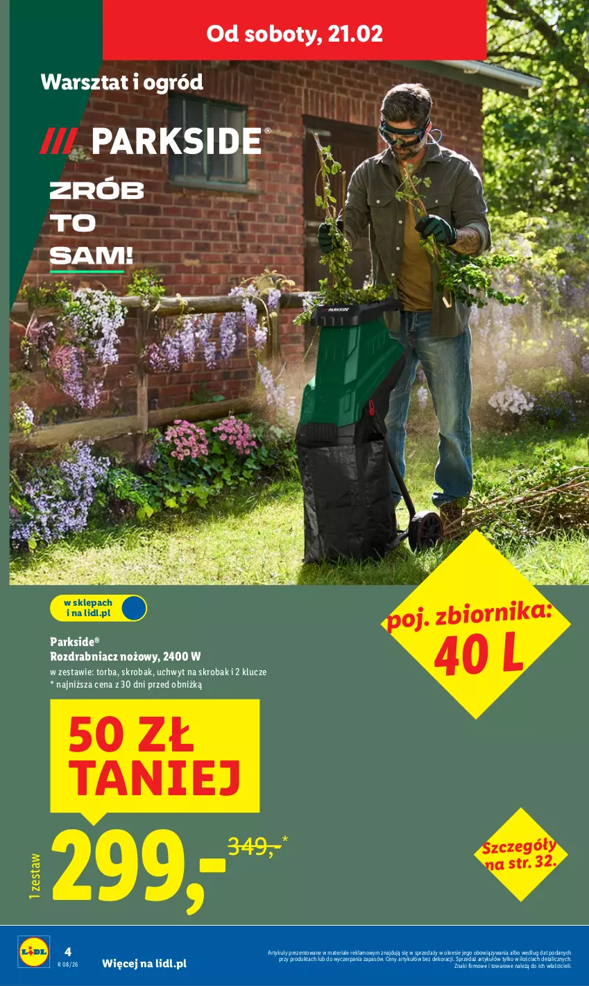 Gazetka promocyjna Lidl - GAZETKA - ważna 16.02 do 21.02.2026 - strona 4 - produkty: Noż, Ogród, Parkside, Rozdrabniacz, Torba
