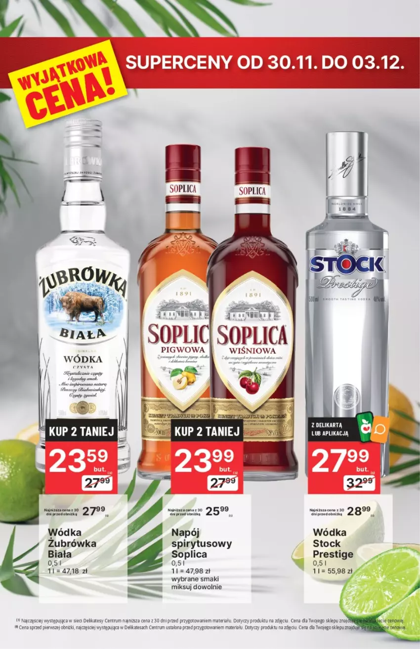 Gazetka promocyjna Delikatesy Centrum - Alkohol w supercenach 30.11-3.12.2023 - ważna 30.11 do 03.12.2023 - strona 1 - produkty: Napój, Rum, Soplica, Stock, Wódka