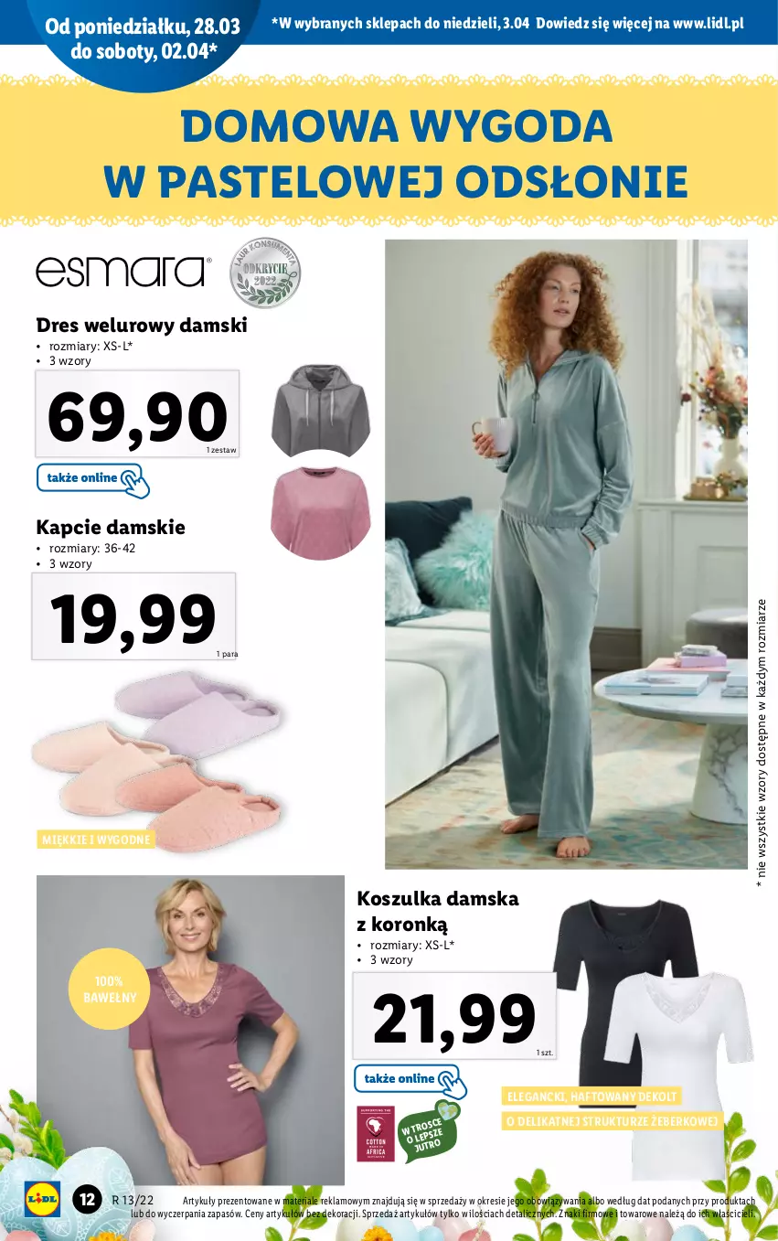 Gazetka promocyjna Lidl - GAZETKA - ważna 28.03 do 03.04.2022 - strona 12 - produkty: Dres, Kapcie, Kosz, Koszulka