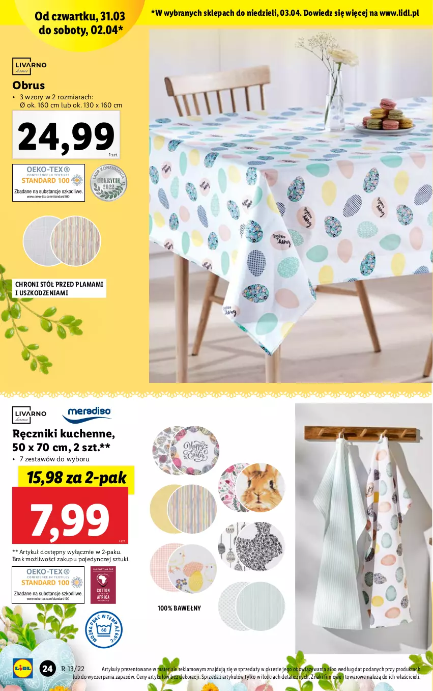 Gazetka promocyjna Lidl - GAZETKA - ważna 28.03 do 03.04.2022 - strona 24 - produkty: Obrus, Ręcznik, Stół