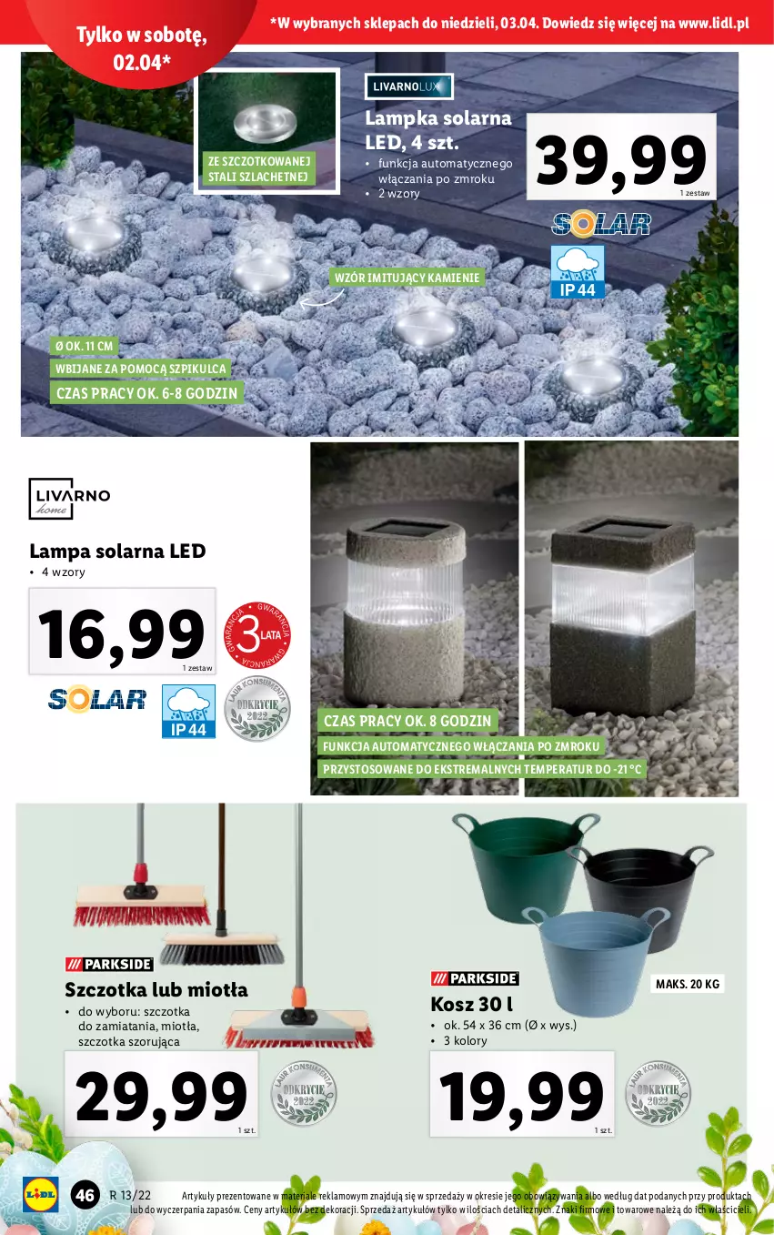 Gazetka promocyjna Lidl - GAZETKA - ważna 28.03 do 03.04.2022 - strona 46 - produkty: Kosz, Lampa, Miotła, Szczotka