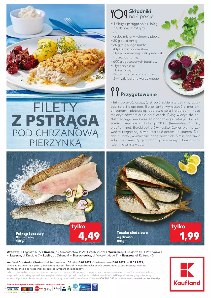 Gazetka promocyjna Kaufland - Mocny Start - ważna 05.09 do 11.09.2024 - strona 2 - produkty: Bulion, Buraczki, Buraki, Chrzan, Cukier, Cytryny, Fa, Lazur, Lion, Orka, Piec, Piekarnik, Pieprz, Por, Pstrąg, Pstrąg tęczowy, Sok, Sól, Tusz, Tuszka śledziowa, Tuszka śledziowa wędzona, Wagi