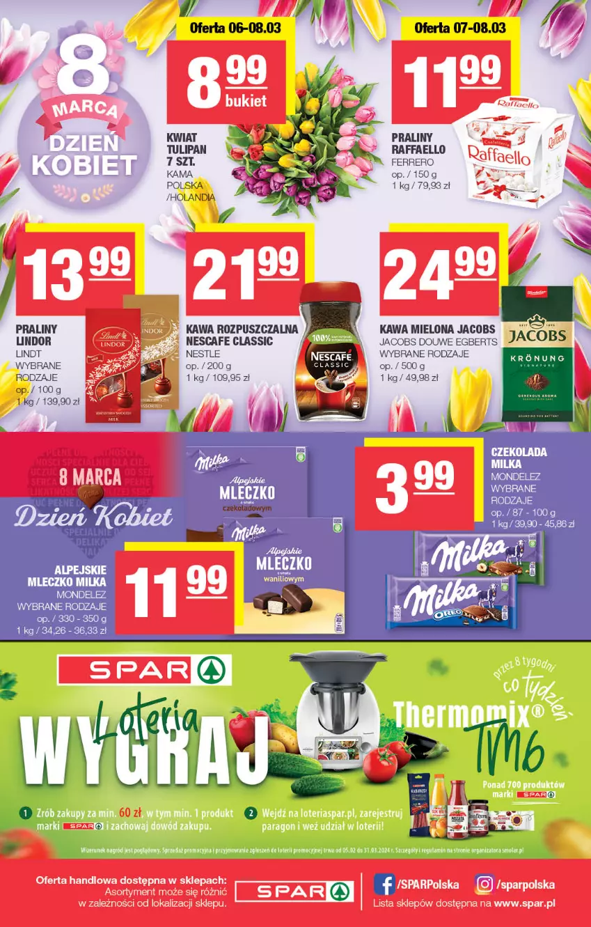 Gazetka promocyjna Spar - Spar - ważna 25.02 do 06.03.2024 - strona 8 - produkty: Czekolada, Fa, Ferrero, Jacobs, Kawa, Kawa mielona, Kawa rozpuszczalna, Lindor, Lindt, Milka, Mleczko, Mola, Praliny, Raffaello, Tulipan